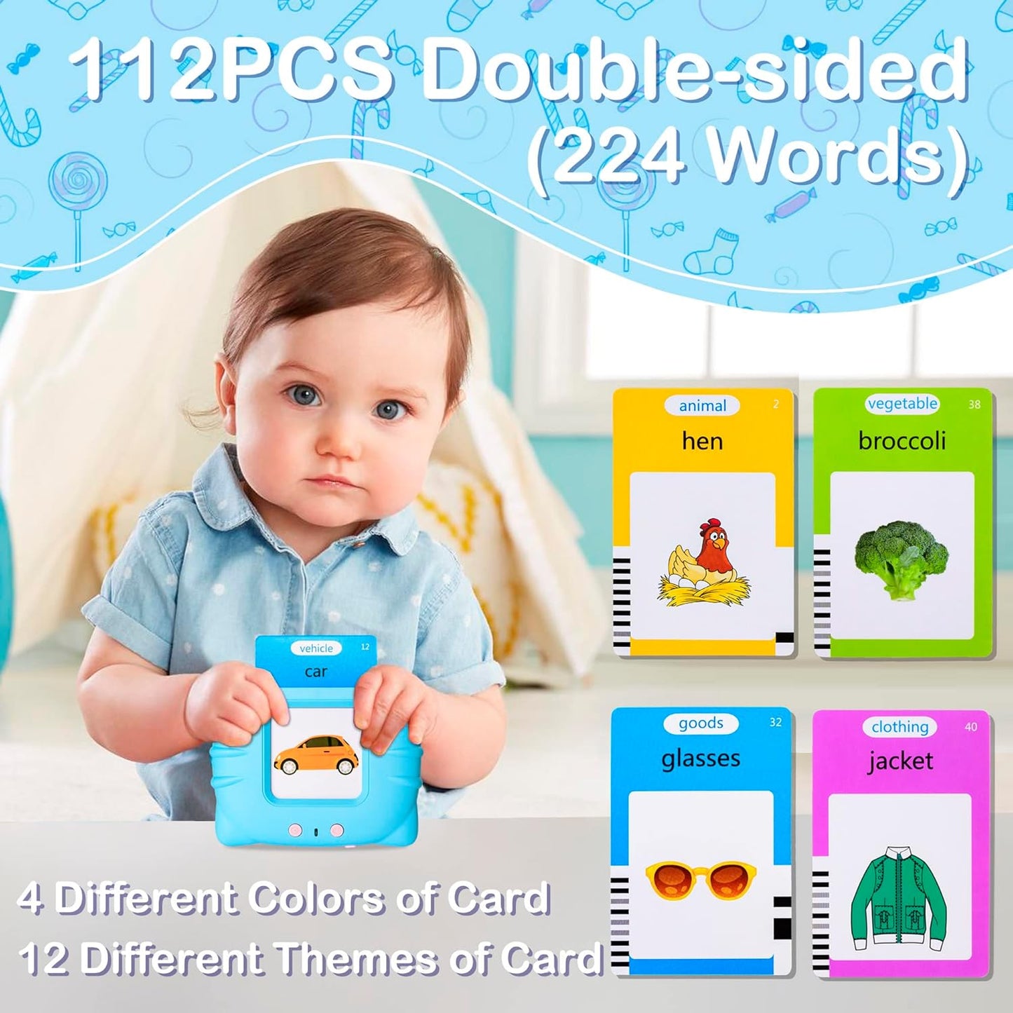 Talking Flash Cards Early Educational Toys for 3 4 5 6 Year Old Baby Boys Girls, Preschool Learning Reading Machine with 224 Words, Montessori Interactive Gift for Kids Toddlers