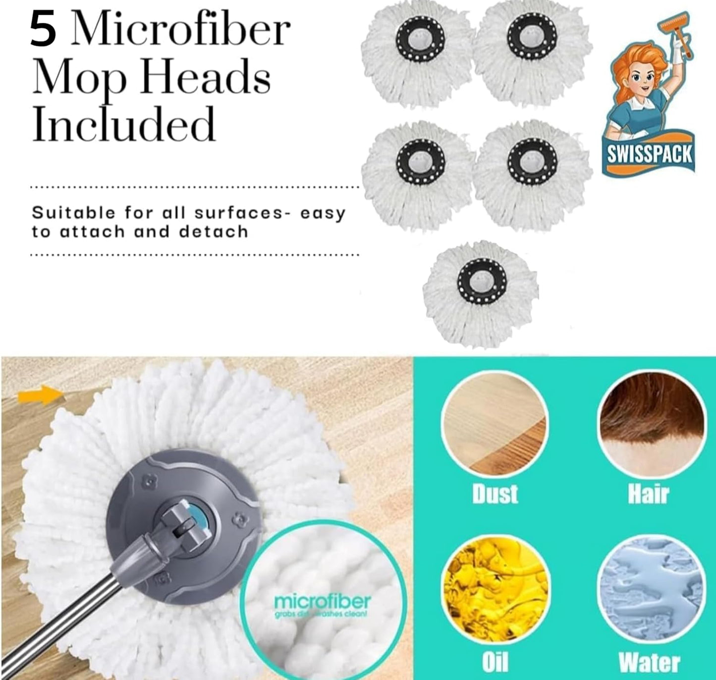 *NEW* SWISSPACK Revolving Spin Mop and Bucket With .5. Extra Pads Perfect For Easy Cleaning. Clean and Dirty Water Separtered For Perfect Finish (ORANGE-GREY) (ORANGE-GREY 1)