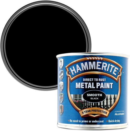 Hammerite Direct to Rust Metal Paint - Smooth Black Finish 250ML, 5084863