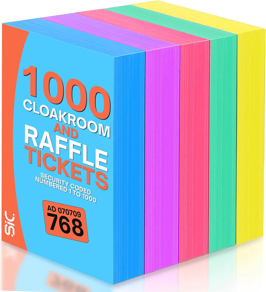 SIC ® 5-Pack Raffle Tickets Books 1-1000 – Cloakroom & Tombola Drum Tickets with Security Numbering – Numbered Raffle Books – Ideal for Fundraising, Prize Draws & Charity Events