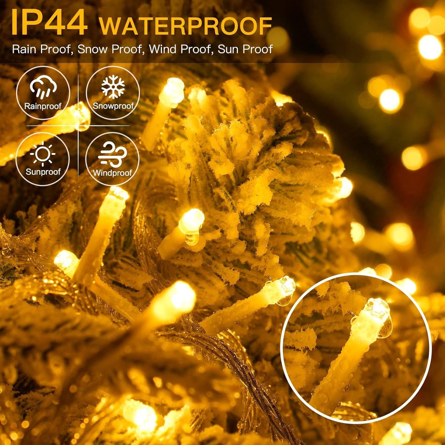 Ollny 20m 200 LED Fairy Lights Mains Powered, Outdoor Waterproof String Light with Remote/Plug/Modes/Timer, Bright Warm White Lighting Outside Indoor Garden Tree Party Wedding Decorations