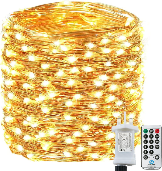 Bollengold 220LED Fairy Lights Mains Powerd with Remote & Timer - 8 Modes Christmas Lights Indoor Plug in, Waterproof Copper Wire Lights for Bedroom, Home, Garden(Warm White)