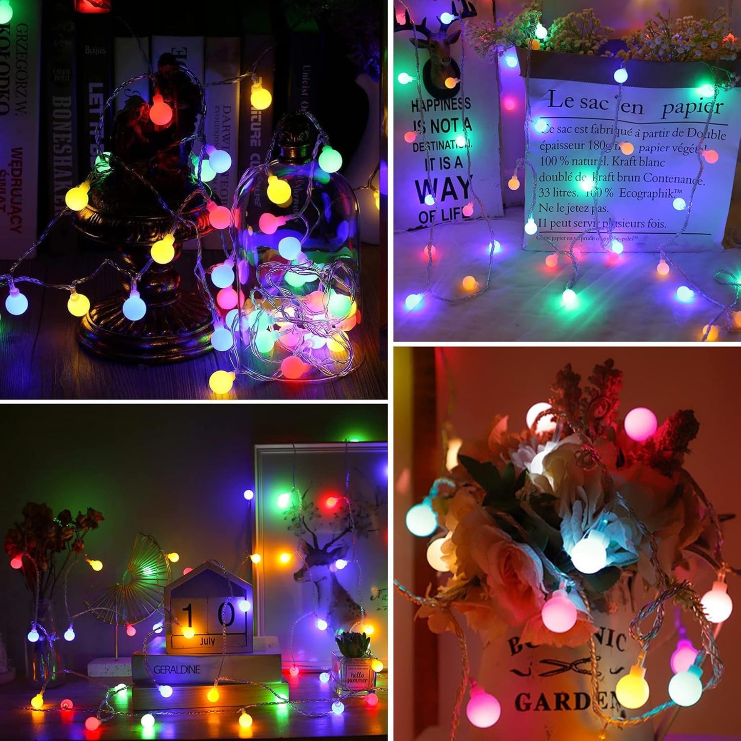 Fairy Lights Battery, 7M 60 LED Globe String Lights with 8 Lighting Modes, Fairy Light Battery Waterproof for Indoor, Outdoor, Christmas (Multi-Coloured)