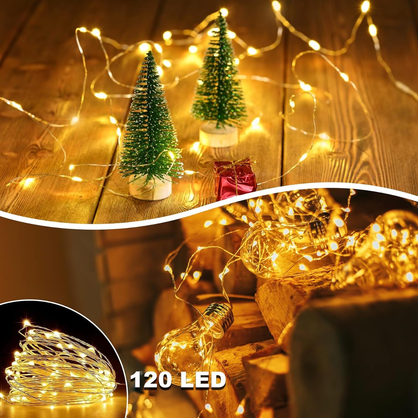 2 Pack Total 240LED/80FT Fairy Lights Battery Operated with Remote-8 Modes Battery Fairy Lights Waterproof, Indoor/Outdoor String Lights for Home Bedroom Party Christmas Tree Decor(Warm White)