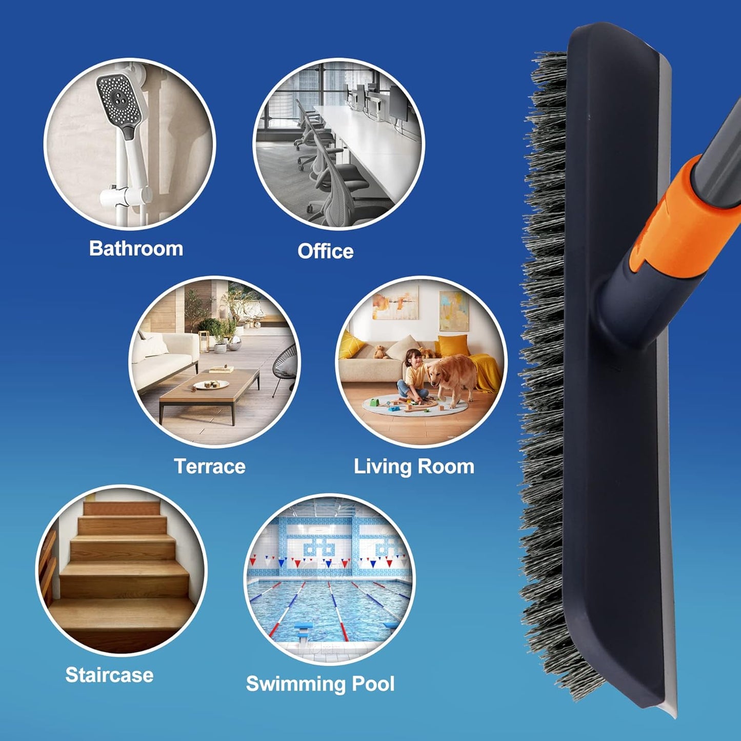 CLEANHOME Floor Scrubbing Brush with Squeegee/Handle,2-1 Bathroom Tile Cleaning Brush.Suitable for Cleaning Floors, Corner Gap, Patios,Indoor,Living Rooms, Swimming Pool，etc.