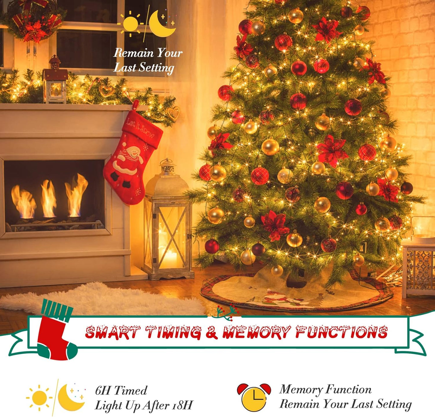 cshare Christmas Tree Lights, 2m * 16 Lines 400 LEDs Fairy Lights Mains Powered with 8 Light Modes,Memory & Timing Function,Waterproof for 1.5-3M(5-10ft) Christmas Tree Indoor and Outdoor- Warm White