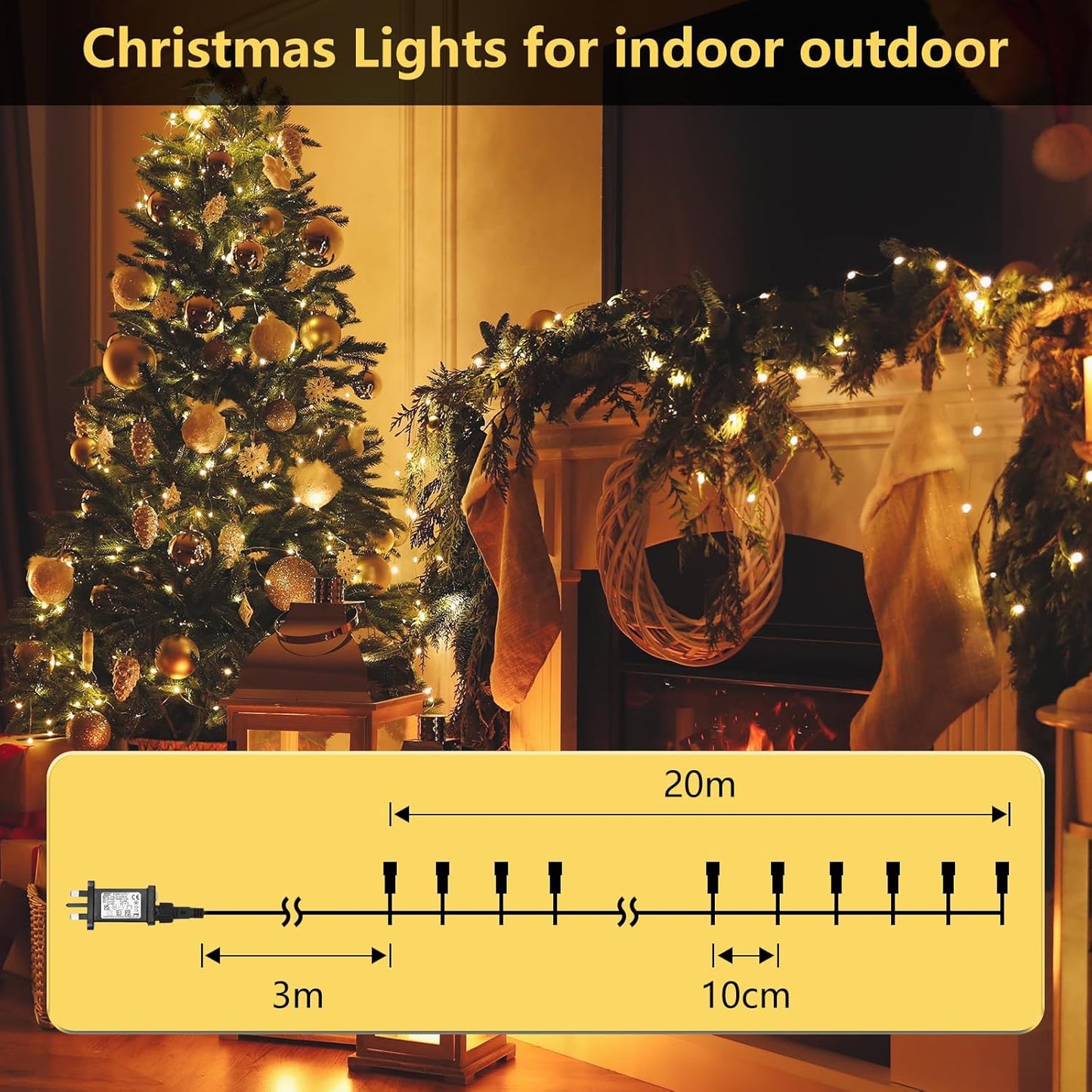 Twinkle Star Christmas Tree Lights Indoor Outdoor, 20m 200 LED Fairy Lights Plug in with Timer/Remote Control/8 Modes/Dimmable, Waterproof String Light for Garden Xmas Decorations, Warm White
