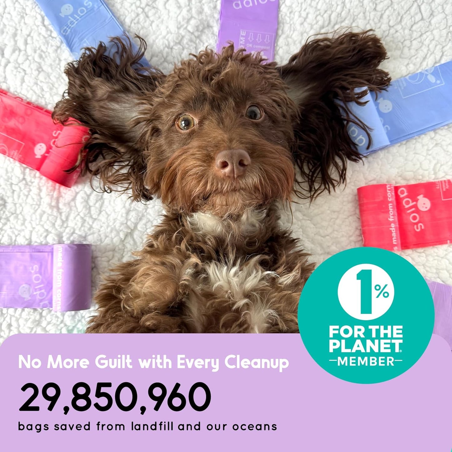 Adios - Compostable Dog Poop Bags, 120 Count (8 Rolls) - Rainbow Colours - Extra Thick, Leakproof, Odour Proof Dog Waste Bags - Made from Compostable Cornstarch - Easy Tear Rolls