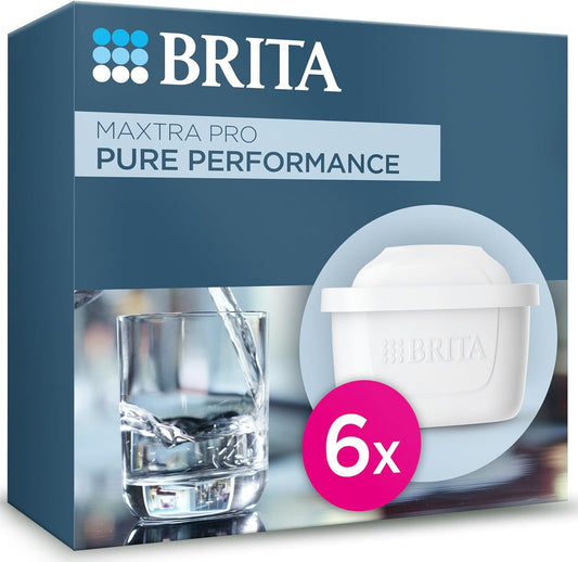 BRITA MAXTRA PRO Pure Performance Water Filter Cartridge - 6 Pack - Original BRITA Refill reducing impurities, Chlorine, PFAS, pesticides and limescale for tap Water with Better Taste