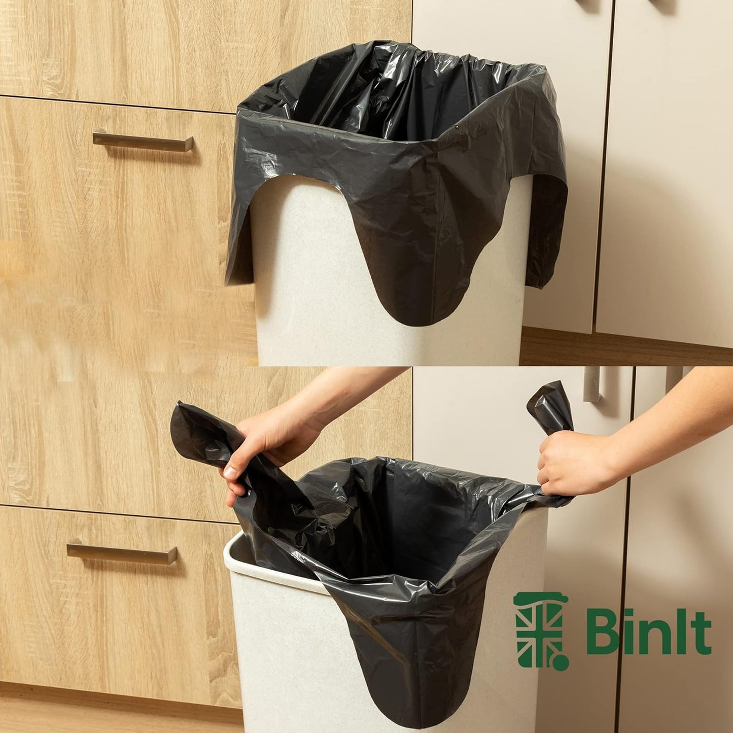 BIN IT 40 Tie Top, Everyday Refuse Sacks, Bin Bags, Bin Liners, 70 Litre, Recycled, Strong, Tear Resistant, 30 μm, Perfect for Every Day Use, Household, Office, Kitchen & Caterers
