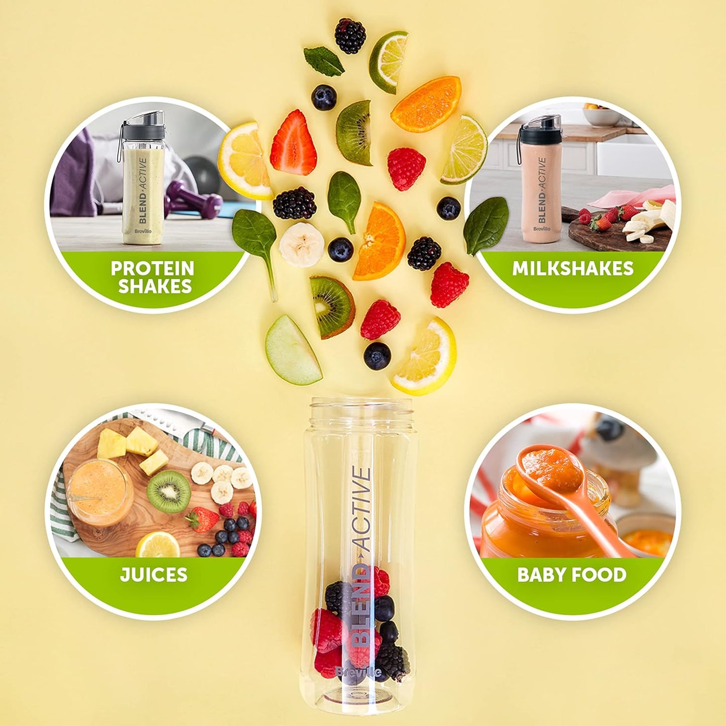 Breville Blend Active Personal Blender & Smoothie Maker | 350W | 2 Portable Blend Active Bottles (600ml) | Leak Proof Lids | White & Green