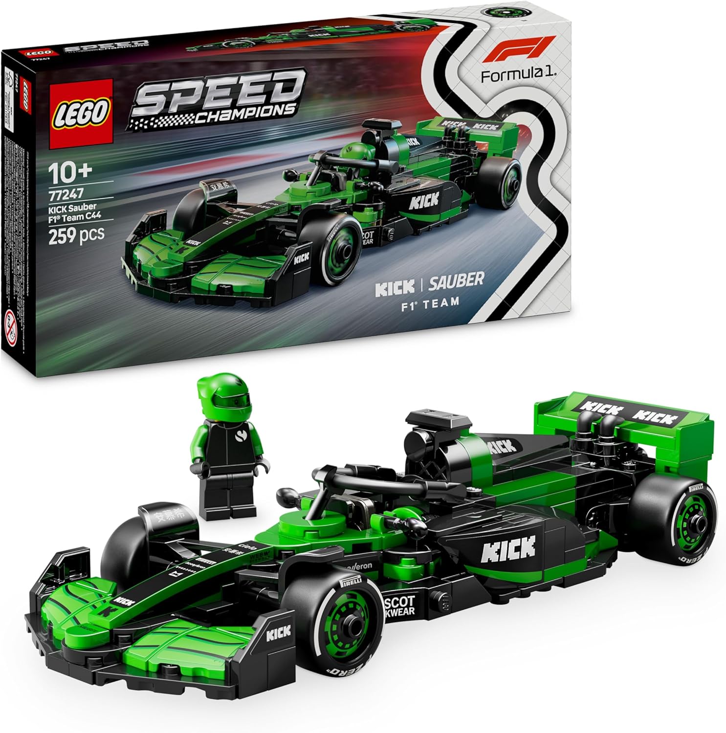LEGO Speed Champions KICK Sauber F1 Team C44 Race Car Toy with a Collectible Formula 1 Driver Minifigure - Model Kits for 10+ Year Old Boys & Girls or Adult Motorsport Fans 77247