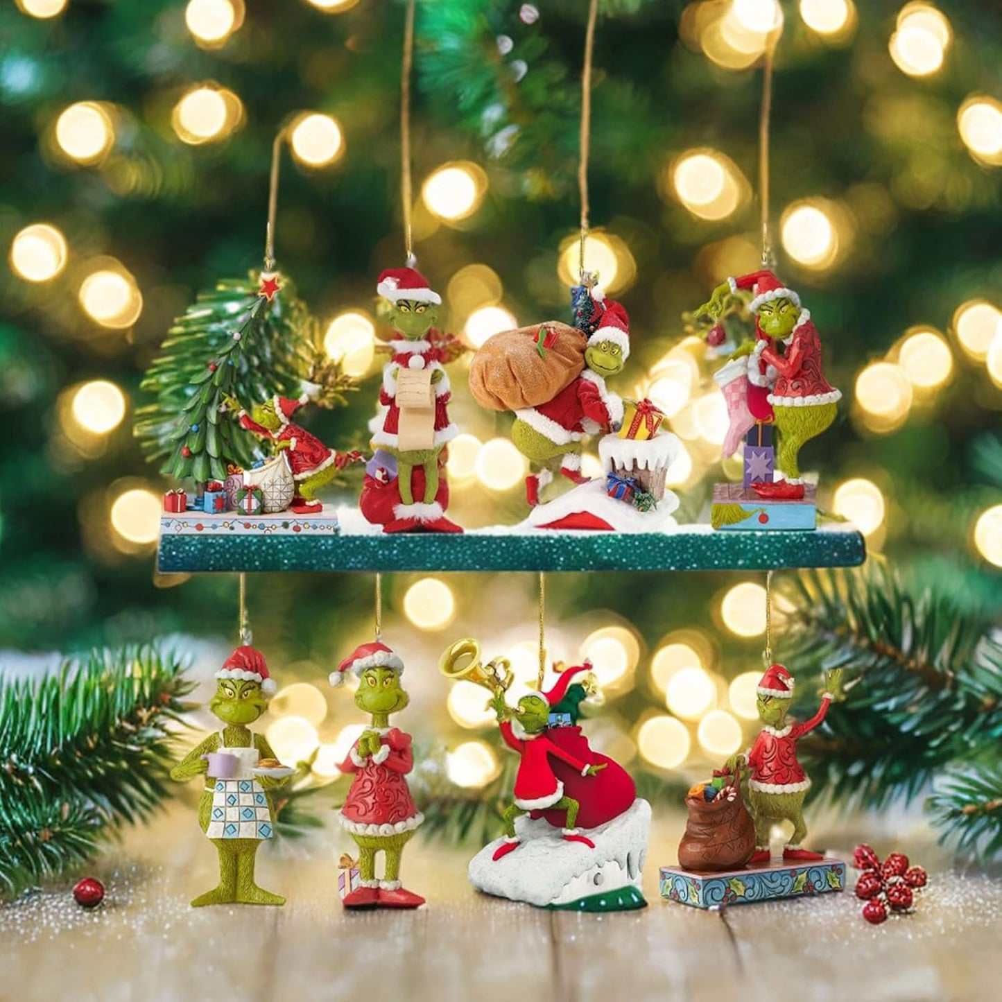 Grinch Christmas Ornament Decorations, 8PCS Stocking Cap Funny Santa Ornament Decorative Xmas Decor Ornaments (8PCS)