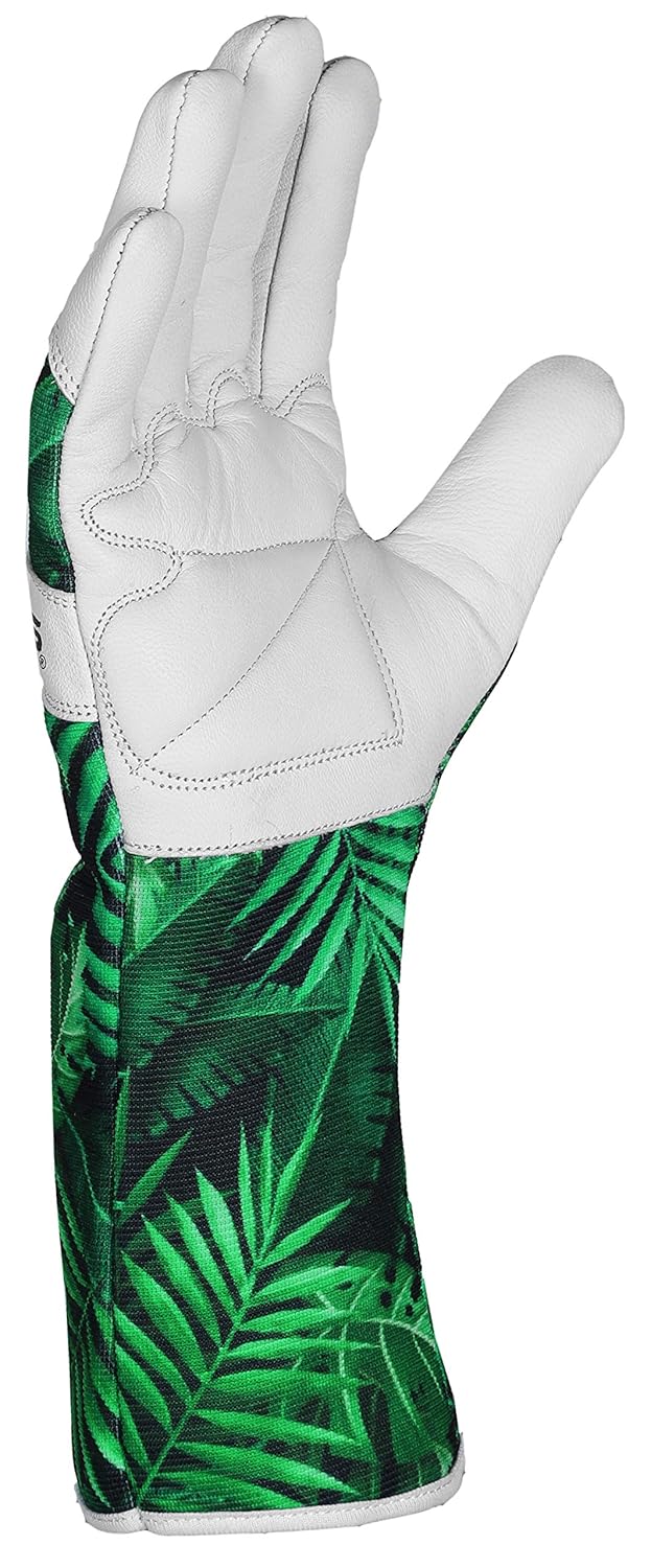 Leather Gardening Gloves Ladies Men/Women Short & Long Forearm Protection Thorn Proof Breathable Spandex Goatskin Leather Rose Pruning Garden Safety Work Gloves, Best Garden Gifts (Long Gloves, L)