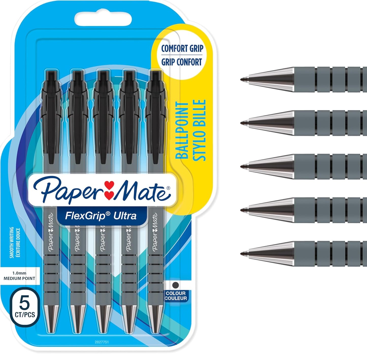 Paper Mate Flexgrip Ultra Retractable Ballpoint Pens | Medium Point (1.0mm) | Black | 5 Count