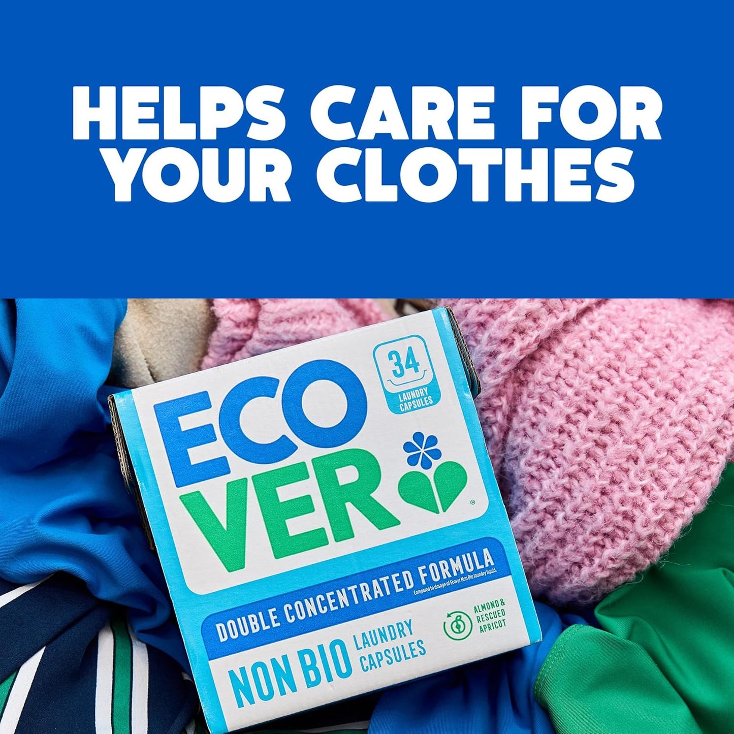 Ecover Bio Washing Capsules - Laundry Capsules / Tablets - Laundry Detergent With Clean And Fresh Lilac & Rescued Rose Scent, 1x Pack of 34 Capsules / Tablets