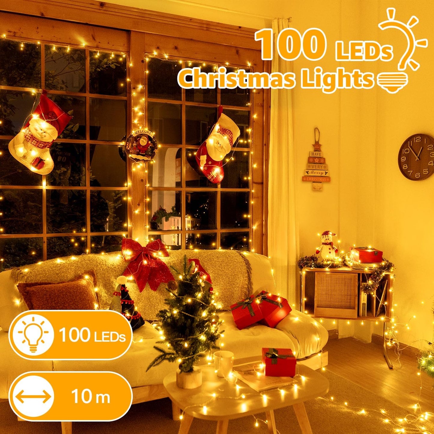 Ollny 10m 100 LED Fairy Lights Mains Powered, Outdoor Waterproof String Light with Remote/Plug/Modes/Timer, Bright Warm White Lighting Outside Indoor Garden Tree Decorations
