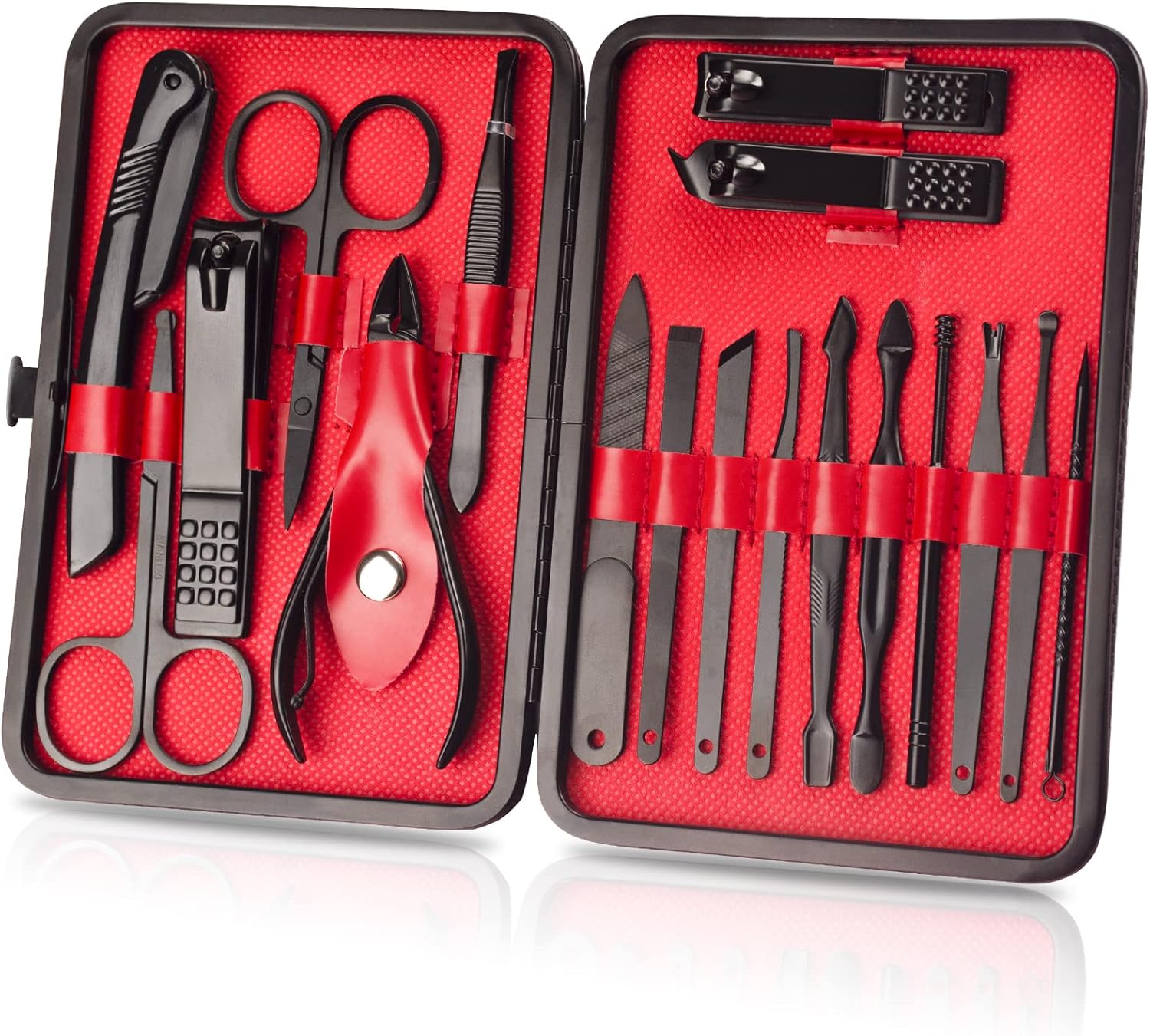 OWill Manicure Set, 18pcs Nail Clippers Pedicure Kit Nail Care Kit Manicure Professional Tools Gift for Men Women Friends and Parents (Black & Red)