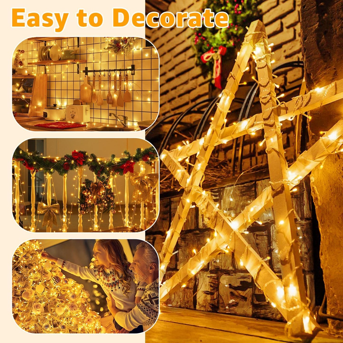 Ollny 10m 100 LED Fairy Lights Mains Powered, Outdoor Waterproof String Light with Remote/Plug/Modes/Timer, Bright Warm White Lighting Outside Indoor Garden Tree Decorations