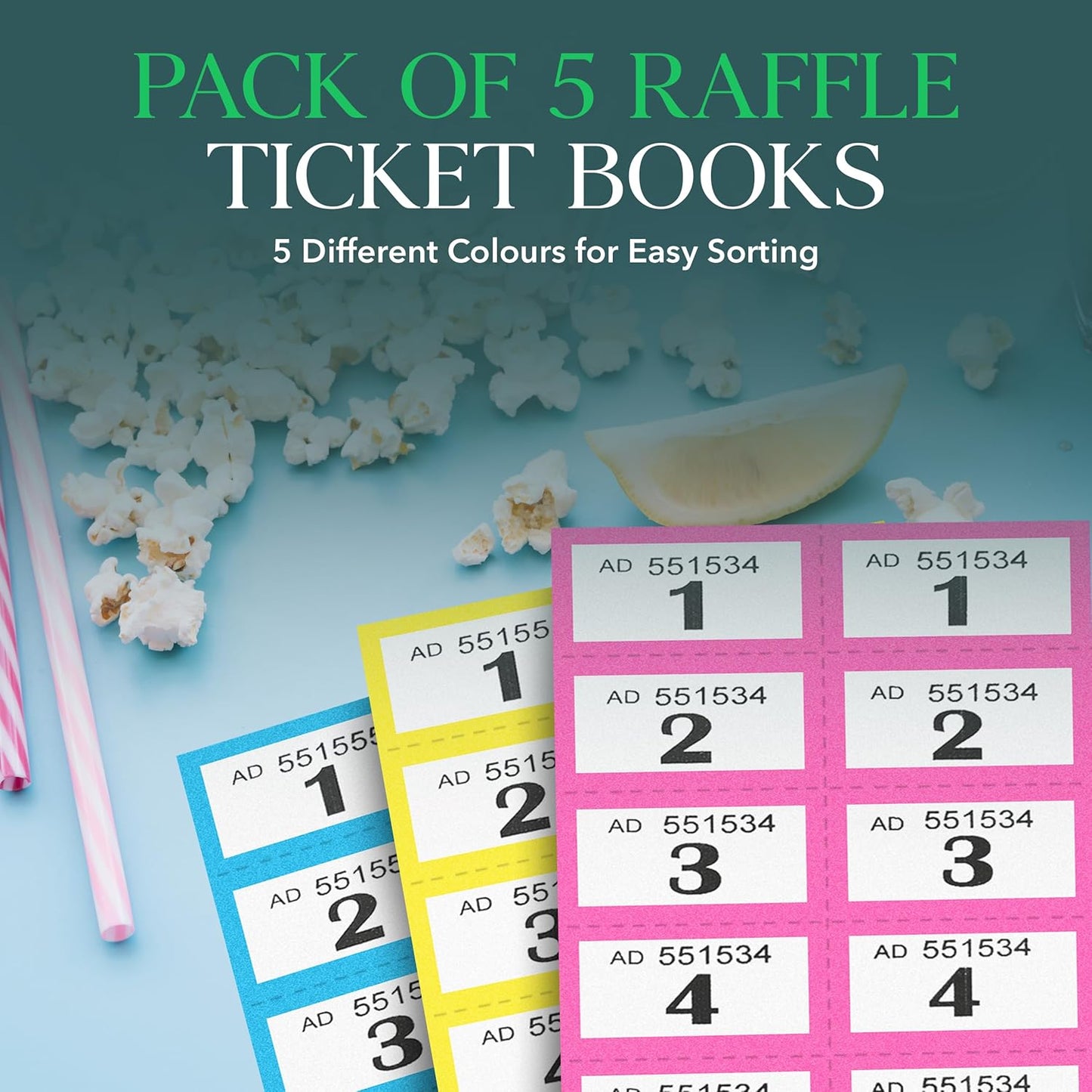 SIC ® 5-Pack Raffle Tickets Books 1-1000 – Cloakroom & Tombola Drum Tickets with Security Numbering – Numbered Raffle Books – Ideal for Fundraising, Prize Draws & Charity Events