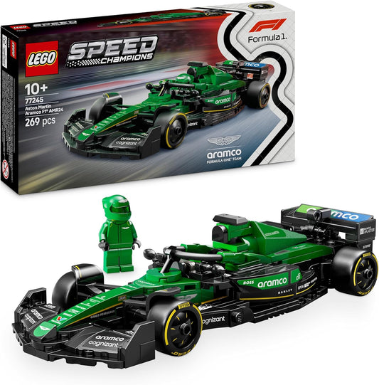LEGO Speed Champions Aston Martin Aramco F1 AMR24 Race Car Toy with a Collectible Formula 1 Driver Minifigure - Model Kits for 10+ Year Old Boys & Girls or Adult Motorsport Fans 77245
