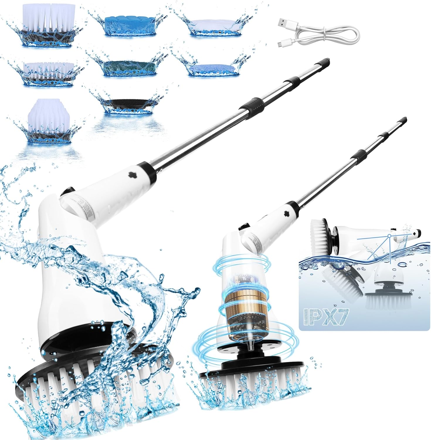 Airlovers Electric Spin Scrubber 2025 – Powerful Cleaning Tool with 3 Adjustable Angles & 8 Interchangeable Brush Heads | Perfect for Floors and Surfaces