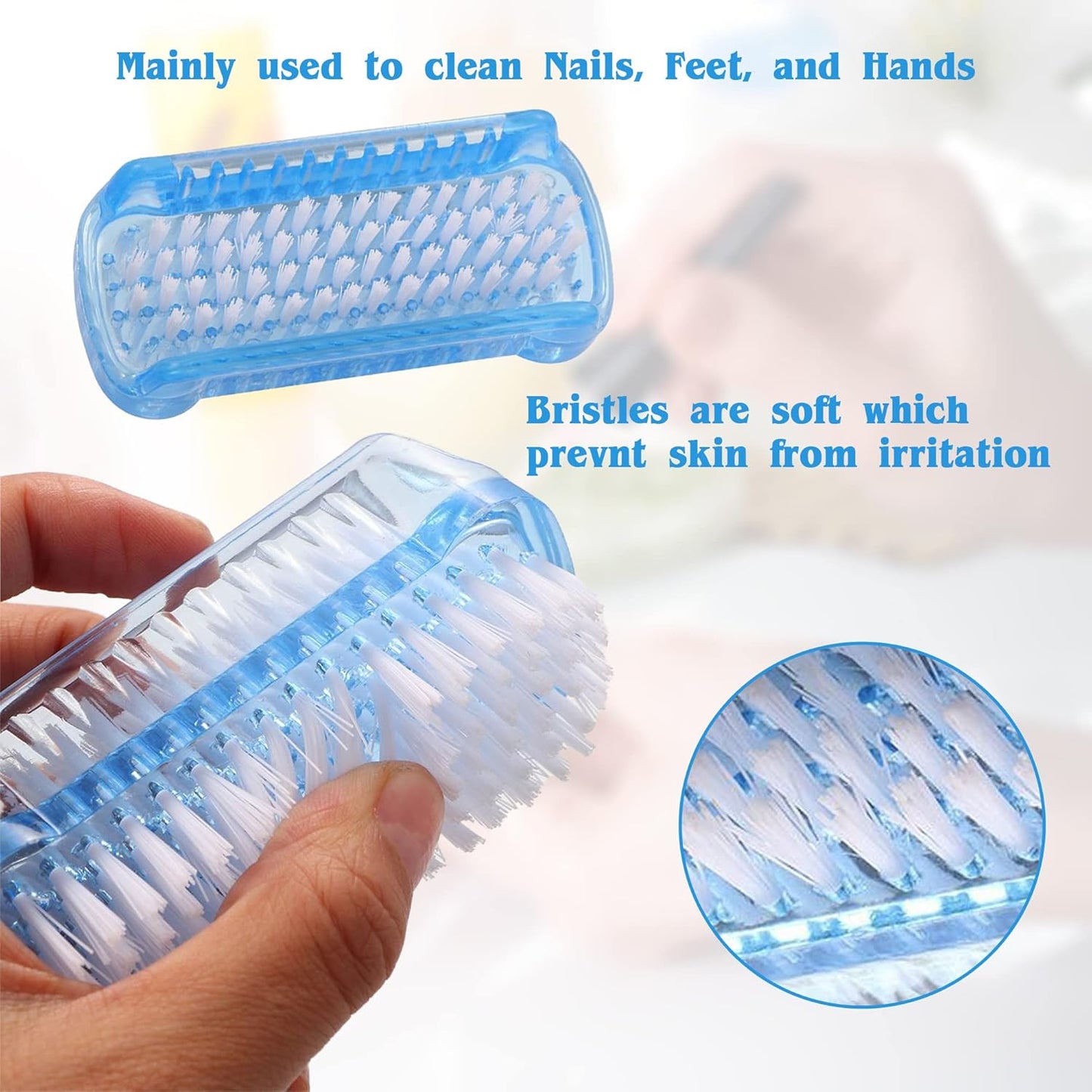 4 Pcs Double Sided Nail Brush for Every Day Use - 2 different kinds of Nail Brushes with Plastic Handle For Cleaning Nails - Easy to Use Brushes - Nail Cleaning Scrubbing Brush for Hands Feet Nails