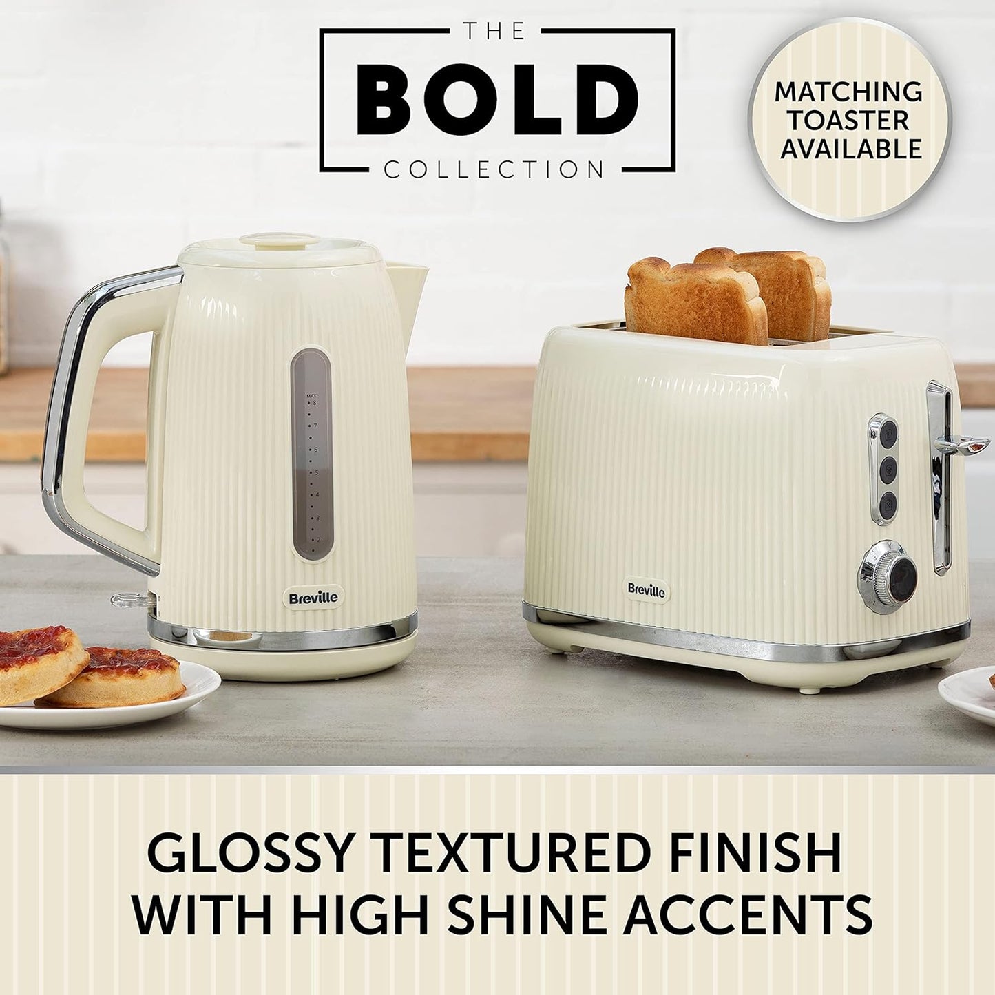 Breville Bold Vanilla Cream Electric Kettle – 1.7L Capacity | 3kW Fast Boil | Cream & Silver Chrome Finish [VKT223]