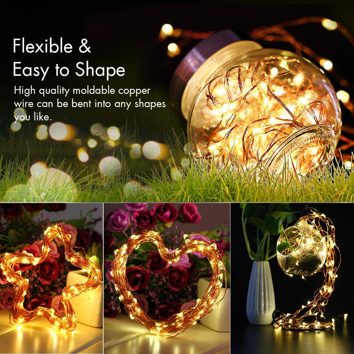 Augone [2 Pack] String Lights 120 LED Lights 40ft 8 Modes USB Plug-in Lights Waterproof for Outdoor/Indoor Copper String Lights with Remote Timer for Bedroom Party Wedding Christmas (Warm White)
