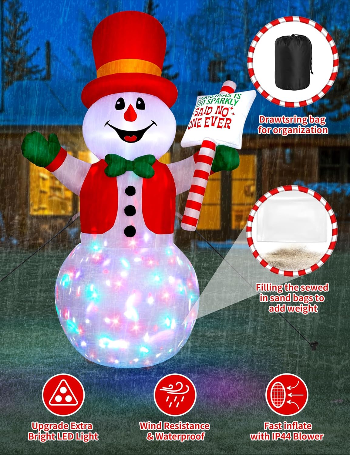 Vintoney 244 cm/ 8 FT inflatable snowman Christmas inflatables decorations outdoor decoration large blow ups for yard holiday xmas indoor garden holiday air filled led