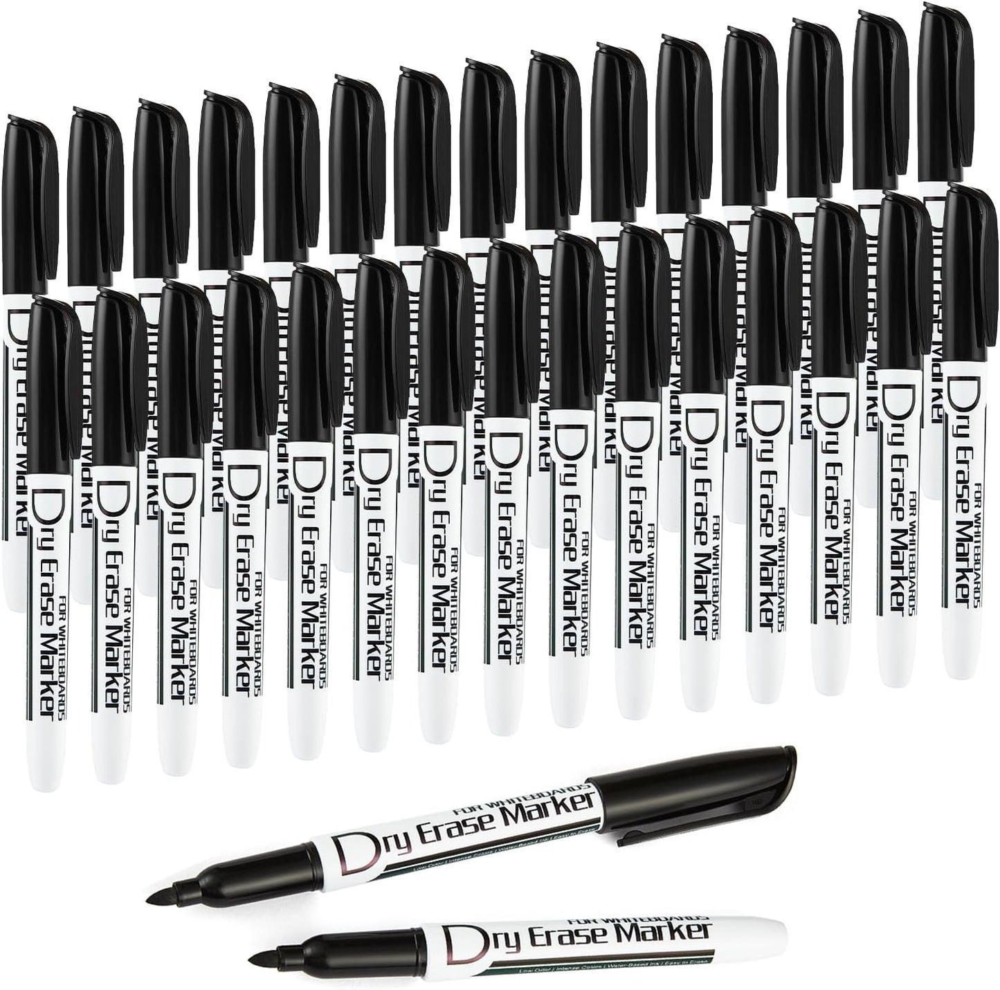 Volcanics Black Whiteboard Pens Dry Erase Marker with Low Odour Fine Tip Pack of 30