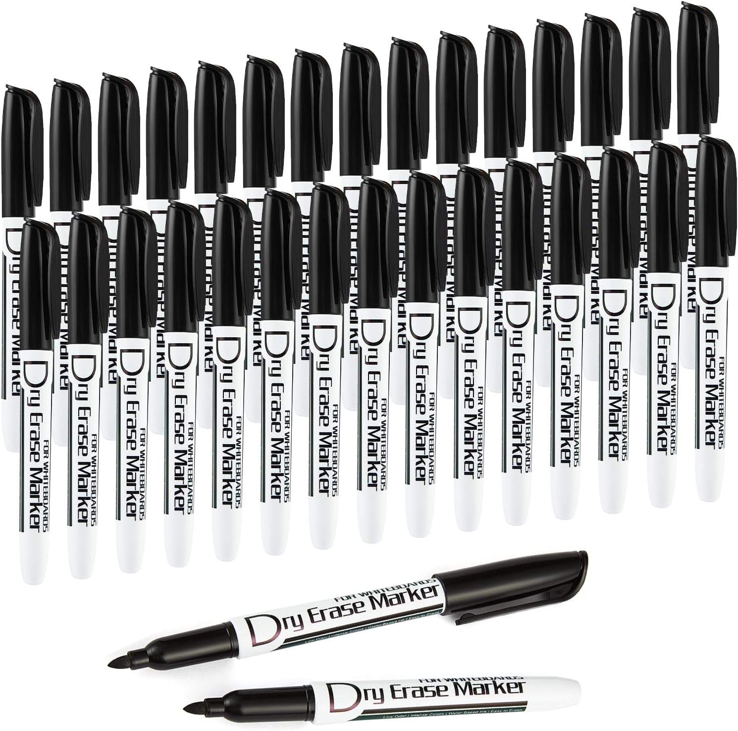 Volcanics Black Whiteboard Pens Dry Erase Marker with Low Odour Fine Tip Pack of 30