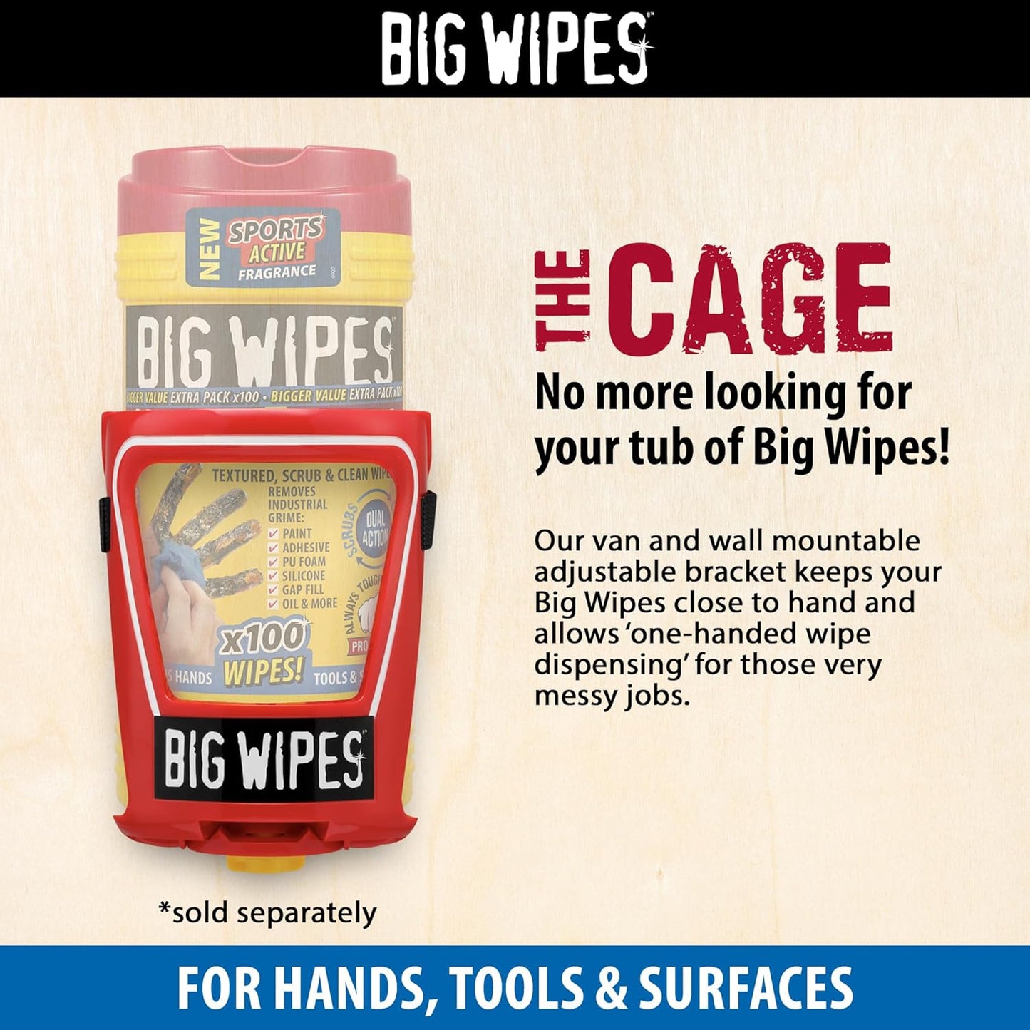 Big Wipes Heavy Duty Pro+ Hand Wipes in Dispenser Tub (x100) Textured Dual-Sided with Skincare. Ultra Efficient on Grime. Heavy Duty & Industrial Cleaning Products for Tradespeople