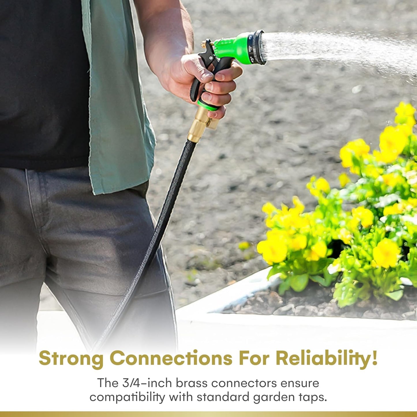 Flexi Hose Expandable Garden Hose - 50FT Heavy Duty Water Hose, Retractable Hose with 2cm Brass Fittings - Expandable Hose Design Includes Spray Nozzle (Black 15 Metres)