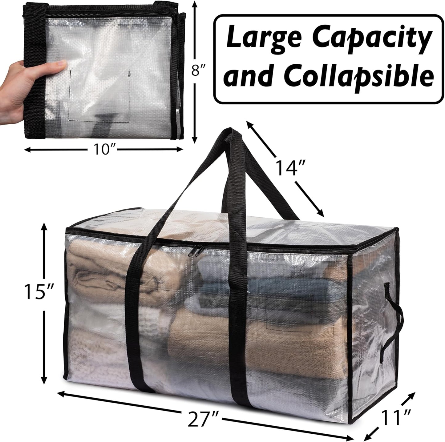 ClearSpace Large Moving Boxes & Storage Bags – Oversized Packing Bags with Backpack Straps, Zippers & Handles – Heavy-Duty for College Dorm, Christmas Decorations, 6 Pack