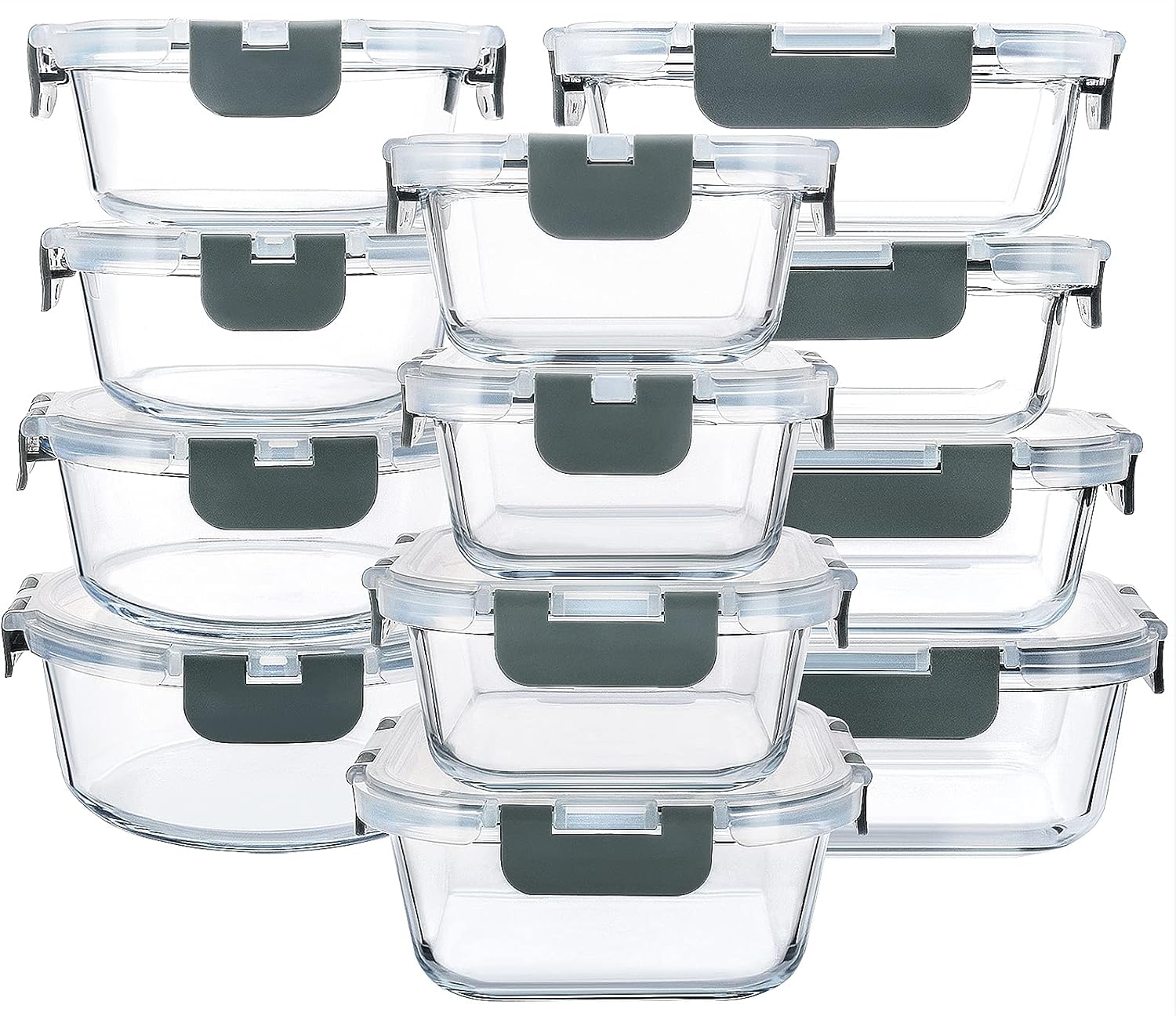 MCIRCO 24-Piece Glass Food Storage Containers with Snap Locking Lids, Glass Meal Prep Containers Set, Airtight Lunch Containers, Microwave, Oven,Freezer and Dishwasher Friendly