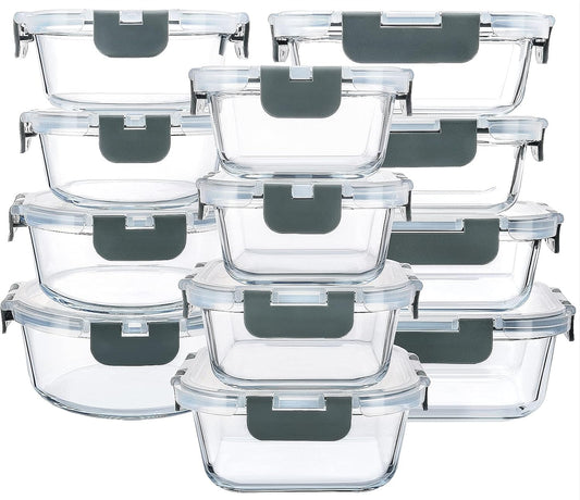 MCIRCO 24-Piece Glass Food Storage Containers with Snap Locking Lids, Glass Meal Prep Containers Set, Airtight Lunch Containers, Microwave, Oven,Freezer and Dishwasher Friendly