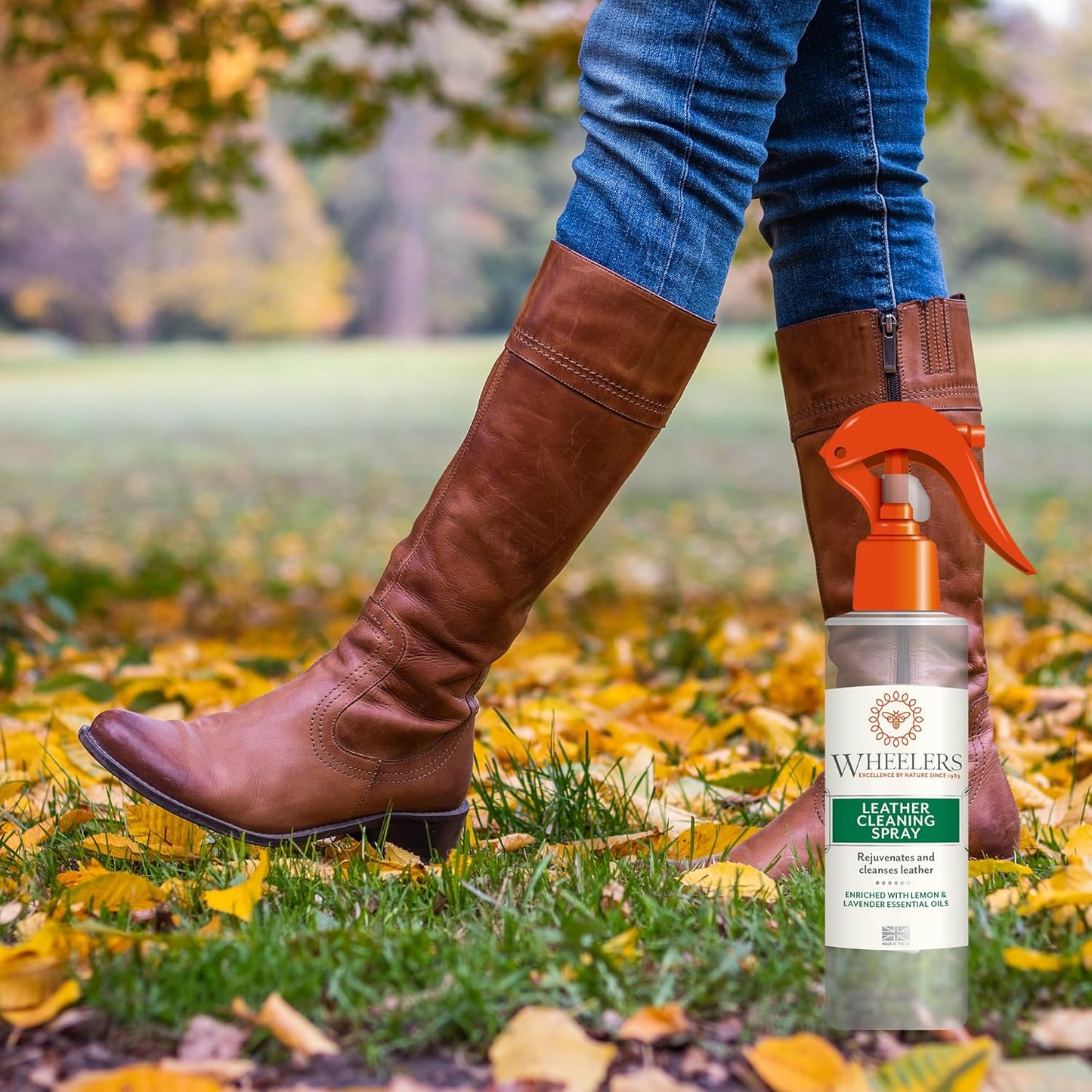 Wheelers Leather Cleaning Spray, 300ml – Rejuvenates & Cleans Leather, Nourished with Essential Oils, Ideal for Furniture Automotive Luggage Shoes Handbags Gloves & More