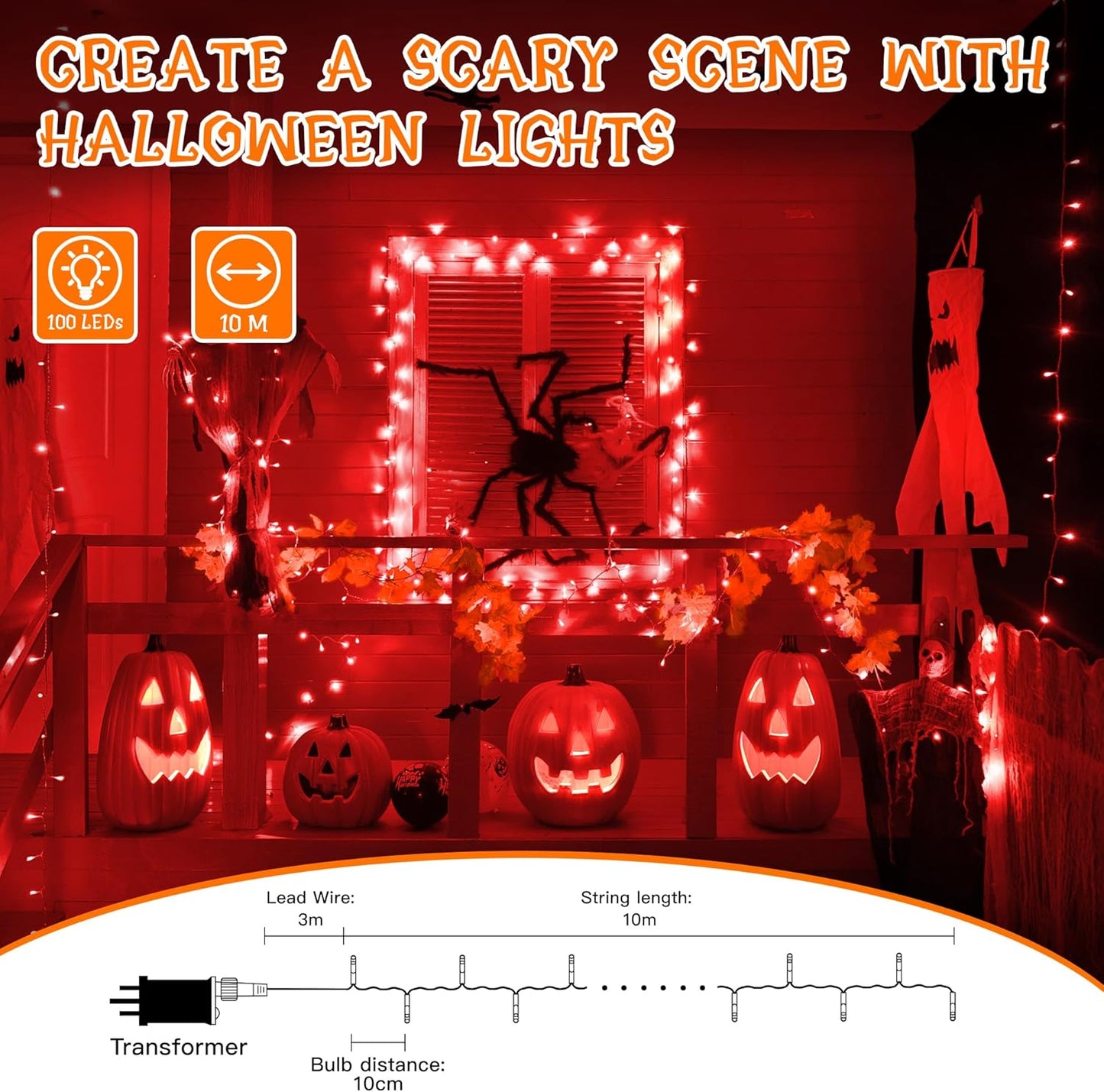 Ollny 10m 100 LED Fairy Lights Mains Powered, Outdoor Waterproof String Light with Remote/Plug/Modes/Timer, Bright Red Lighting Outside Indoor Garden Tree Decorations