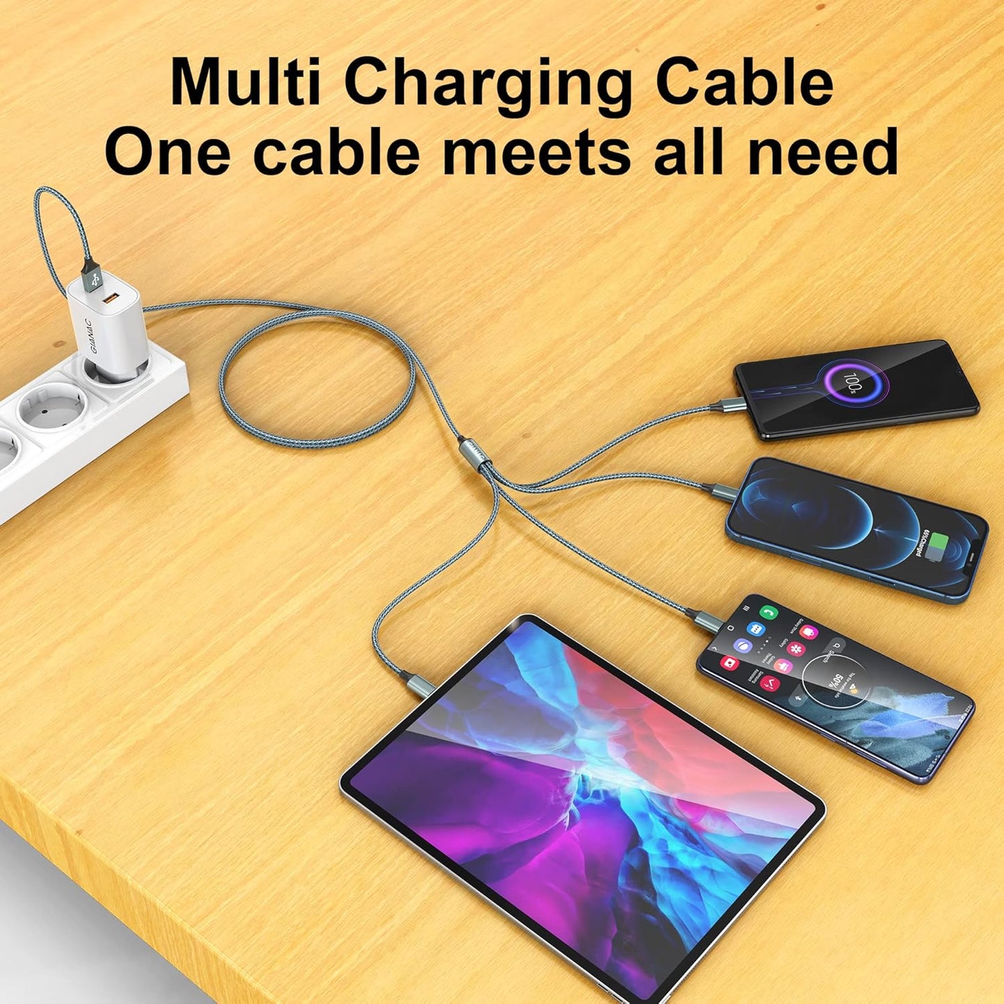 Multi Charger Cable, 4 in 1 Charger Cable [1.2M] Multiple USB Cable Nylon Braided with Micro USB Type C Lightning Cable Connector for iPhone, Android Galaxy, Huawei, Nexus, Nokia,LG, Sony, PS4-Green