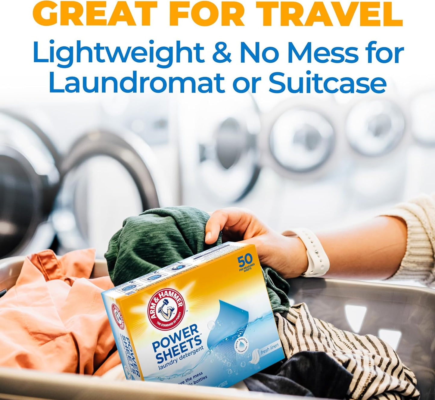 Arm and Hammer Power Laundry Detergent, Fresh Linen Laundry Sheets 50ct, up to 100 Small Loads, Ultraconcentrated Washing Detergent for deep clean, Laundry Detergent for Washing Machine