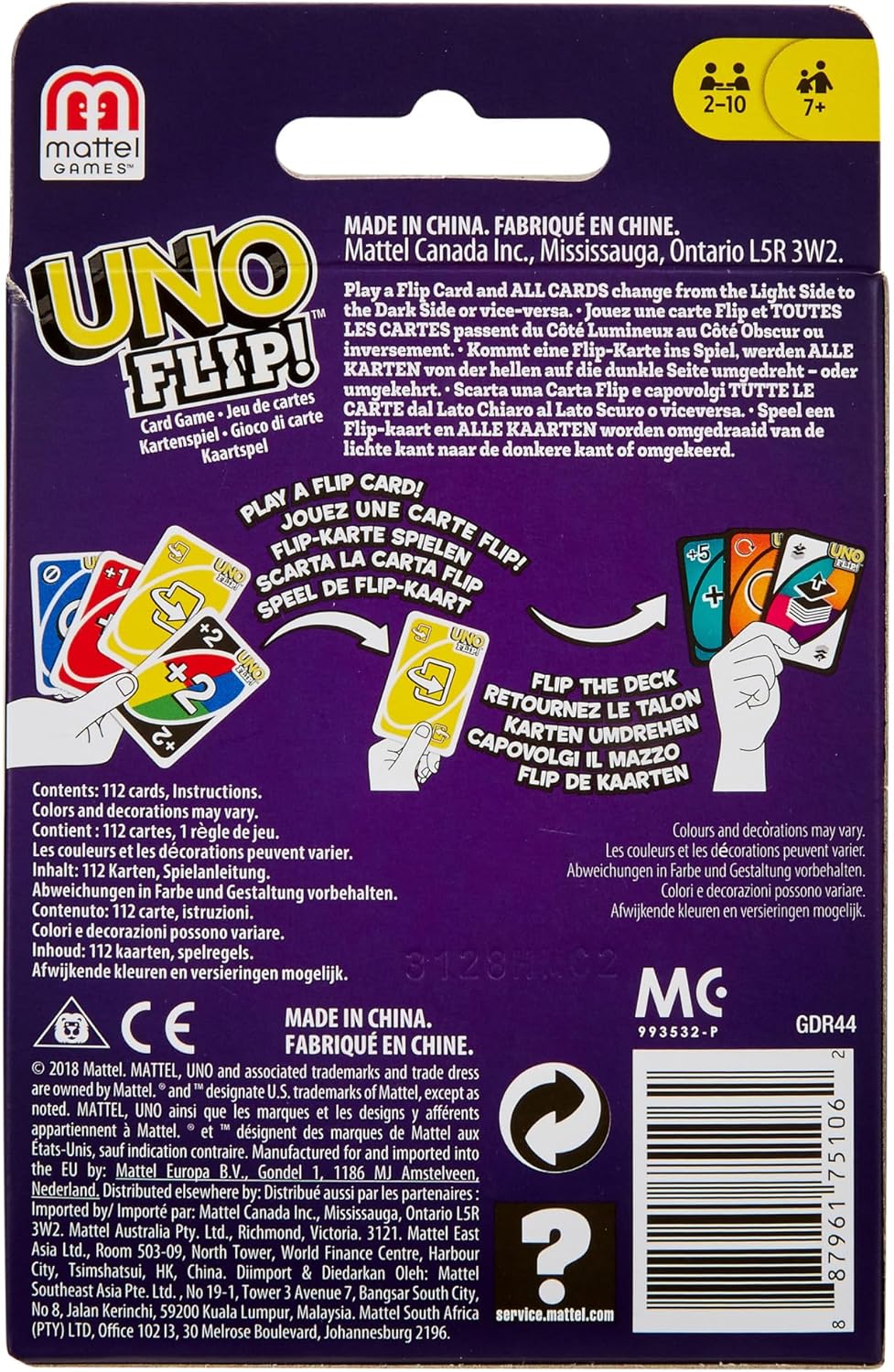 Mattel Games UNO FLIP! Family Card Game for Adults, Teens & Kids, Double-sided Deck with Special Flip Card, 112 Cards, 7 Year Old and Up, ‎GDR44