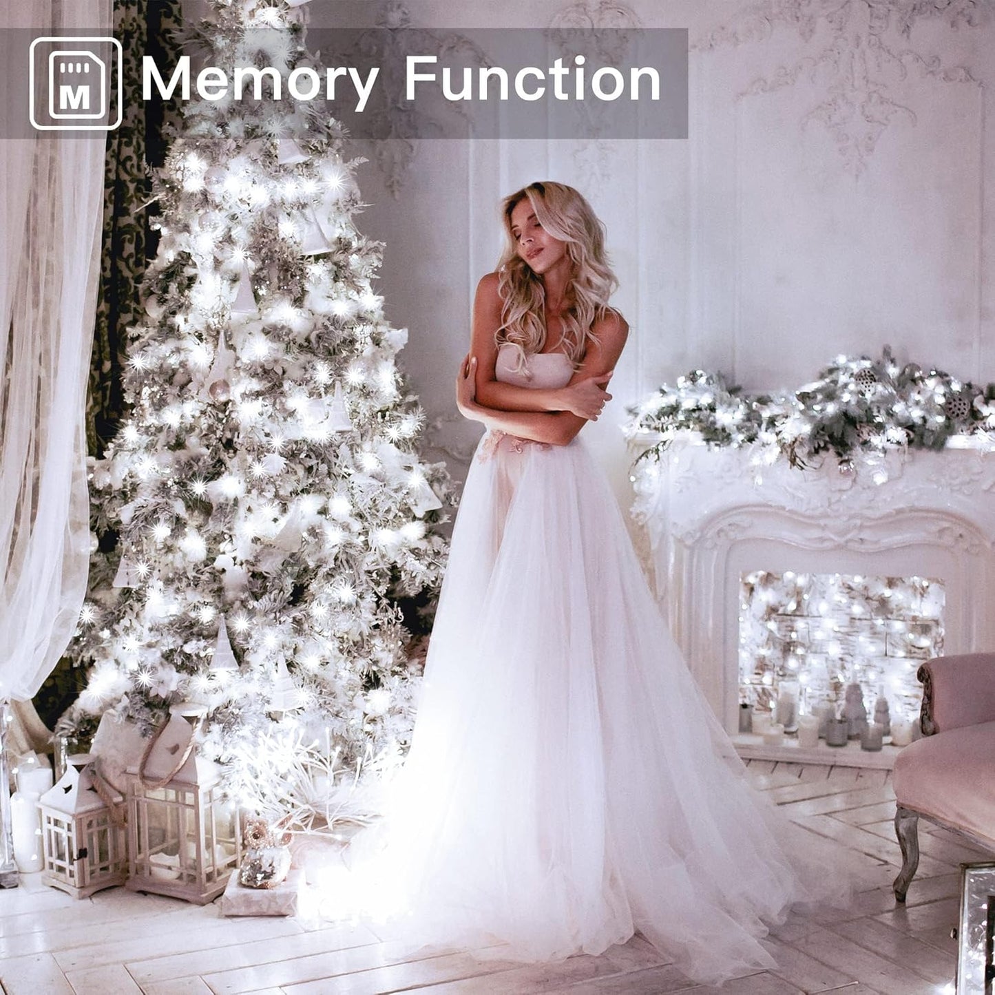 Ollny 20m 200 LED Fairy Lights Mains Powered, Outdoor Waterproof String Light with Remote/Plug/Modes/Timer, Bright Cool White Lighting Outside Indoor Garden Tree Party Wedding Decorations