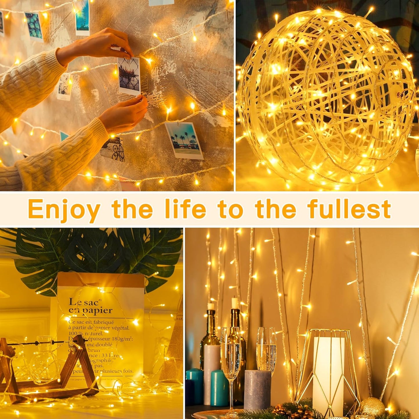 Ollny Fairy Lights Battery Operated, 10m 100 LEDs Bright Battery Powered String Lights, Warm White Outside Christmas Lights Waterproof with 8 Modes/Timer for Indoor Outdoor Bedroom Garden Decorations