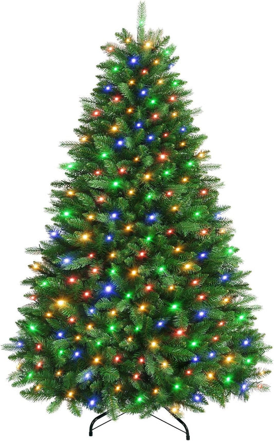 SHareconn 6FT Pre Lit Artificial Christmas Tree with 350 Warm White & Multicolor LED Lights, 12 Light Modes, Xmas Tree with 1322 PVC & PE Branch Tips, with Metal Stand, Easy Assembly and Foldable