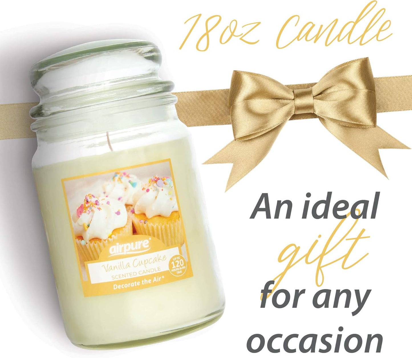 AIRPURE Large Candle Scented, Vanilla Cupcake Fragrance, 18oz Jar, 120 Hour Ornamental Candles, Fill The Room with a Warm and Homey Fragrance, for The Bedroom, Bathroom, Family Room of Office