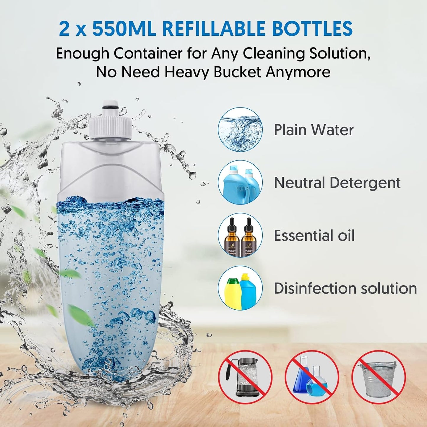 Spray Mops for Cleaning Floors - BPAWA Microfibre Floor Mop Flat Dry Wet Use for Hard Wood Laminate Vinyl Tile Wooden Floor Cleaning, Dust Mop with 2Pcs 550ML Spray Bottle and 4 Reusable Washable Pads