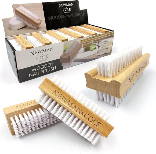 Wooden Nail Brush, Double-Sided Nail Scrubbing Brush with Firm Plastic Bristles (Set of 3)