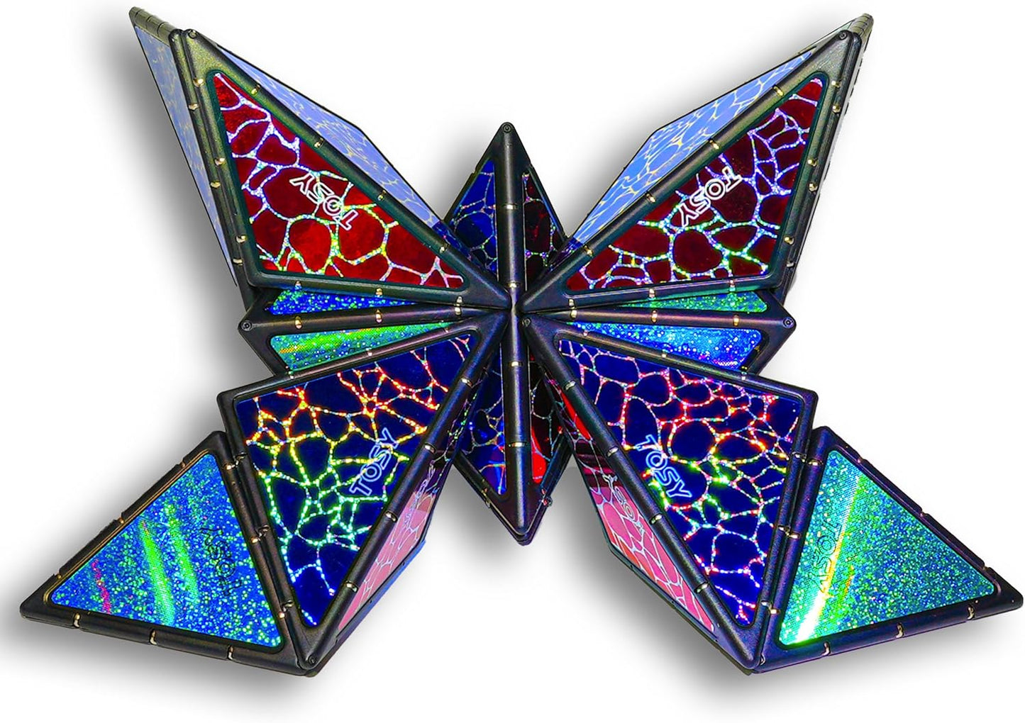 TOSY Magnet Pyramid Stone - 1 Cube Transforms into 1 Billion Shapes, 12 pieces, 243 Magnets, Holographic Design Magnet Tiles Creative Puzzle STEM/STEAM Toy