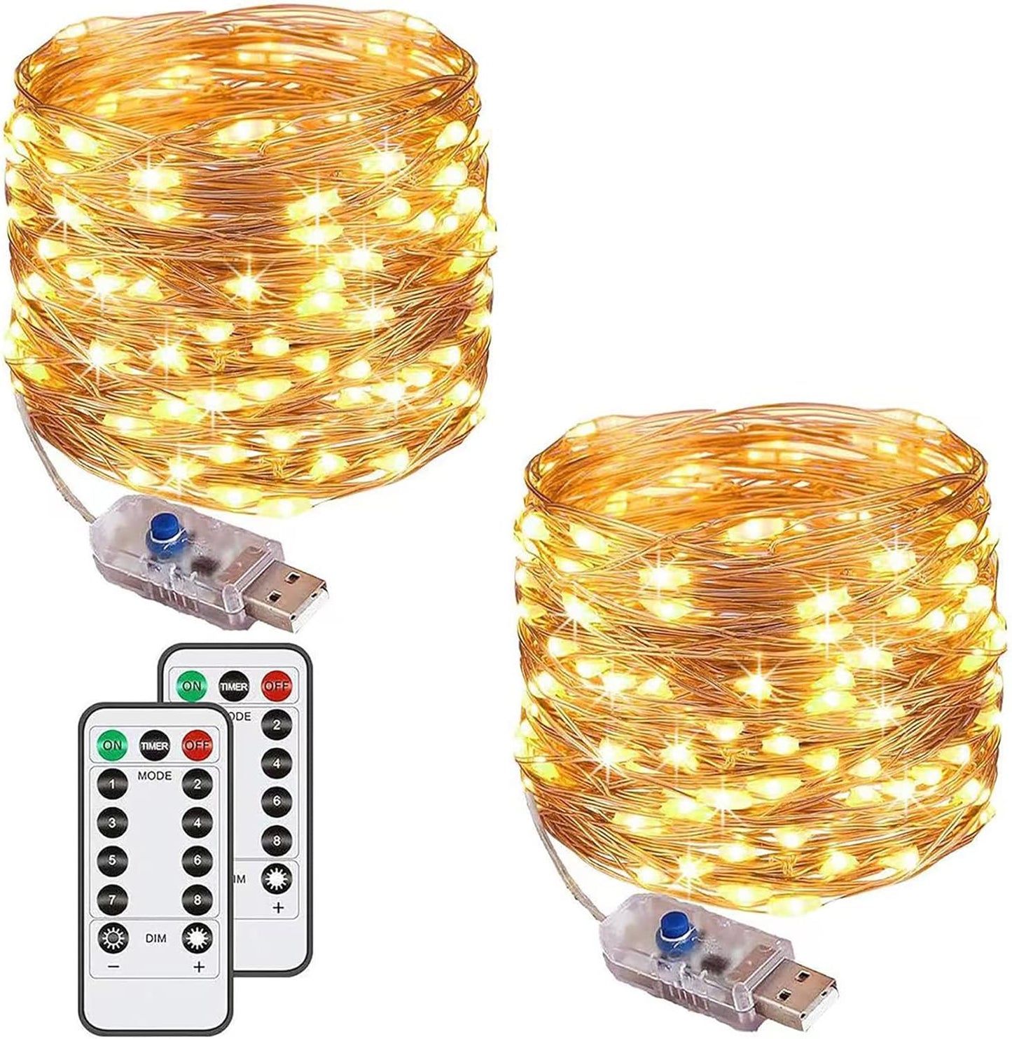 Augone [2 Pack] String Lights 120 LED Lights 40ft 8 Modes USB Plug-in Lights Waterproof for Outdoor/Indoor Copper String Lights with Remote Timer for Bedroom Party Wedding Christmas (Warm White)